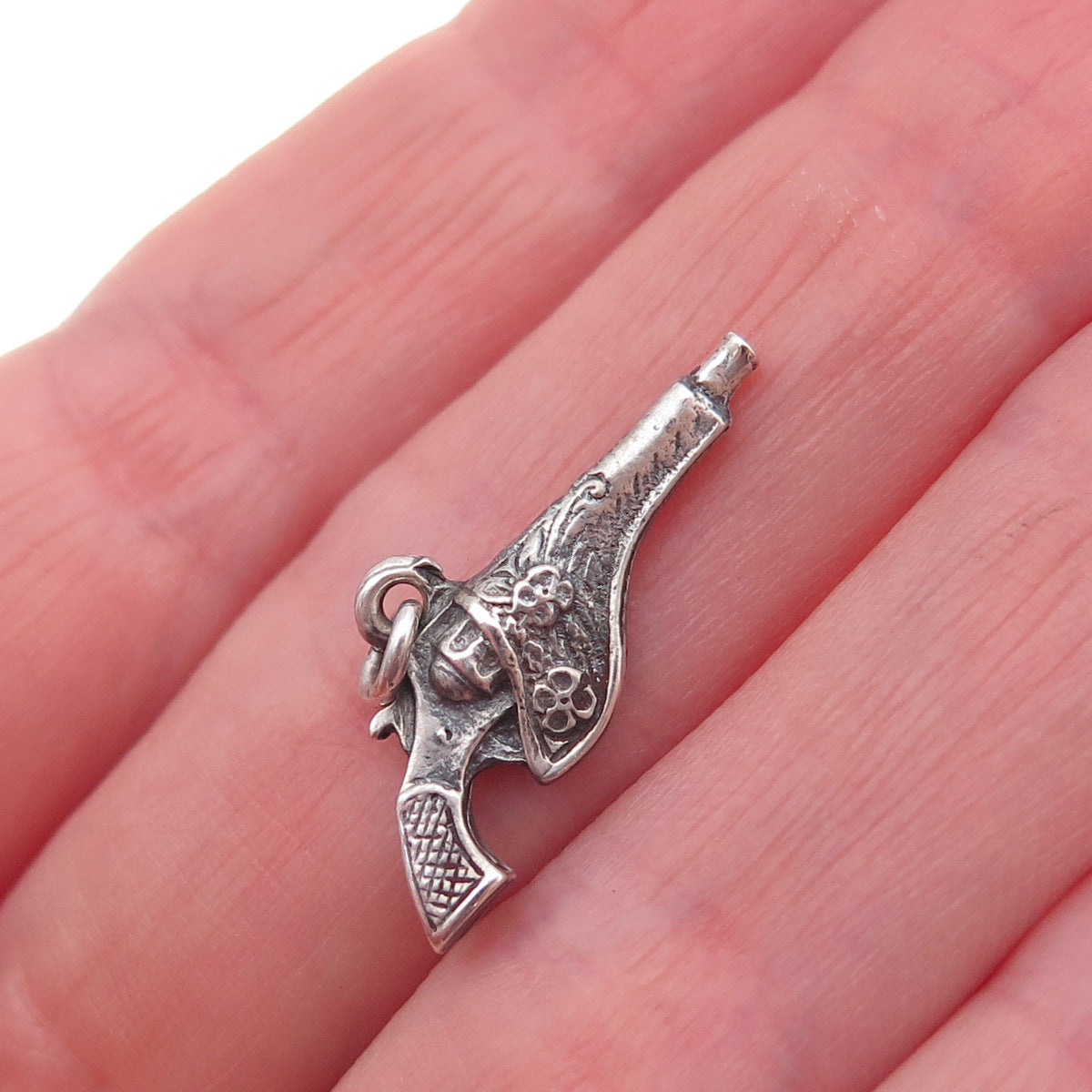 925 Sterling Silver Antique Art Deco Holstered Revolver Pistol Gun Charm Pendant