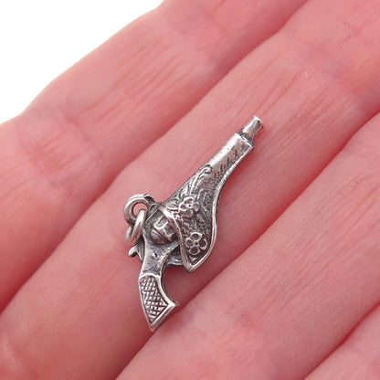 925 Sterling Silver Antique Art Deco Holstered Revolver Pistol Gun Charm Pendant