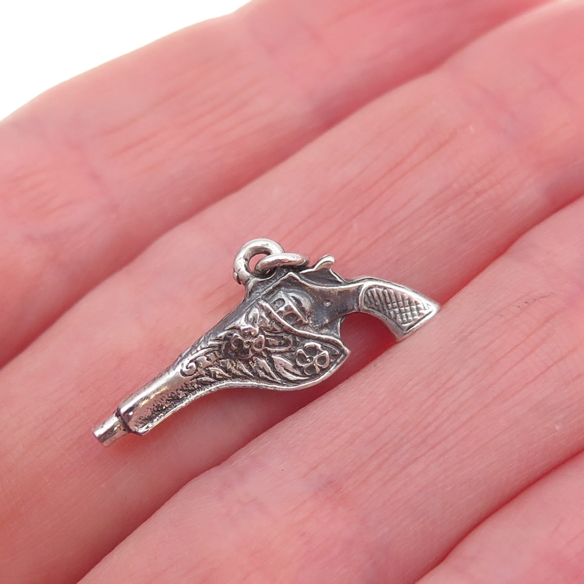 925 Sterling Silver Antique Art Deco Holstered Revolver Pistol Gun Charm Pendant