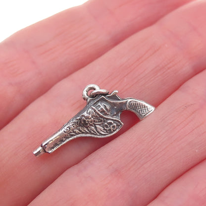 925 Sterling Silver Antique Art Deco Holstered Revolver Pistol Gun Charm Pendant