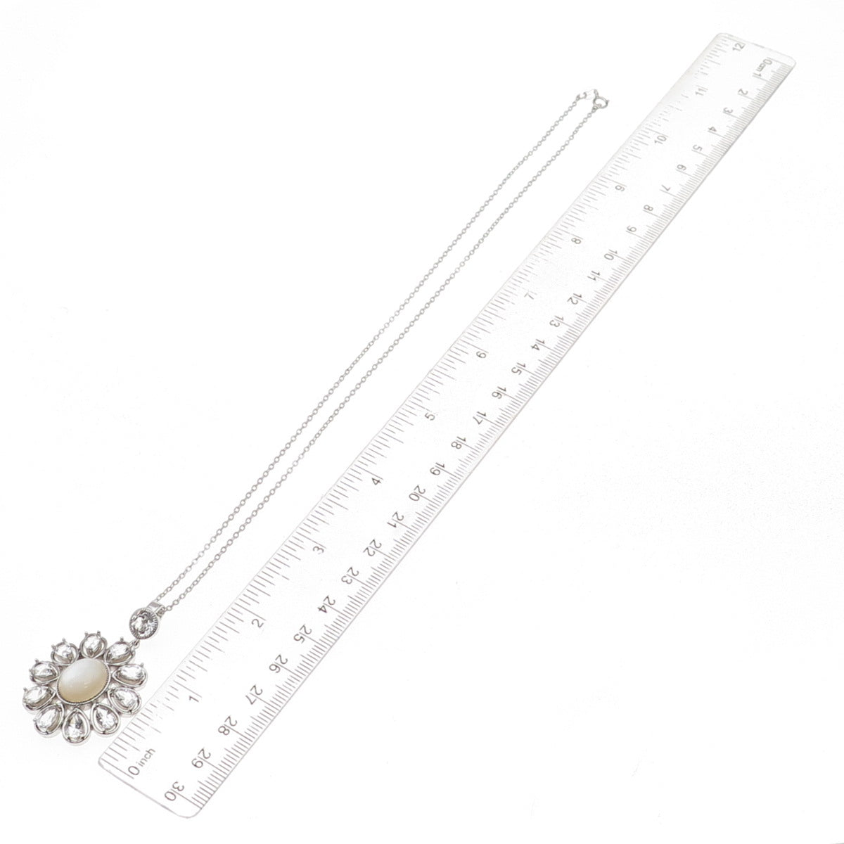 925 Sterling Silver Mexico Real MOP & White Topaz Floral Chain Necklace 18"