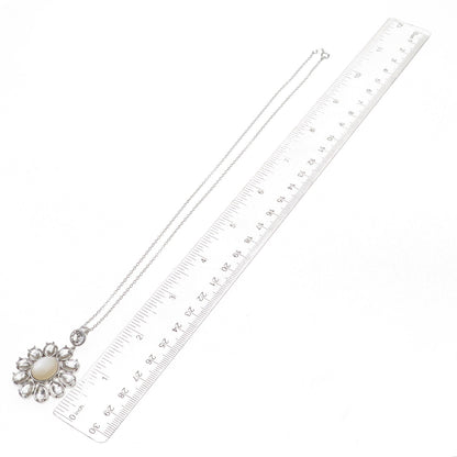 925 Sterling Silver Mexico Real MOP & White Topaz Floral Chain Necklace 18"