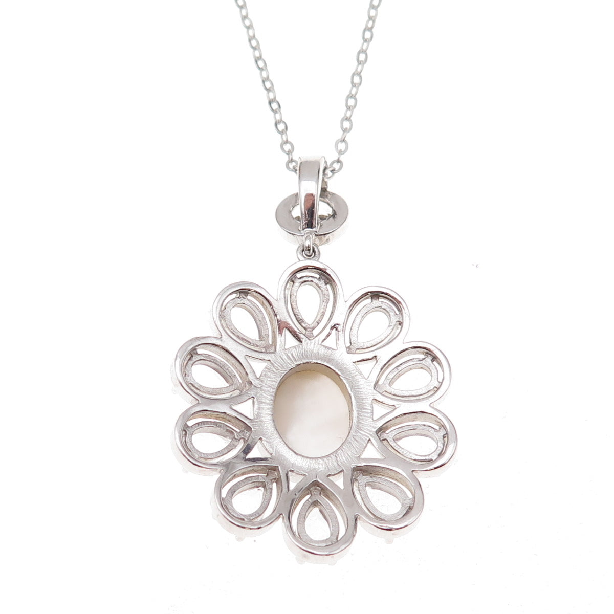 925 Sterling Silver Mexico Real MOP & White Topaz Floral Chain Necklace 18"