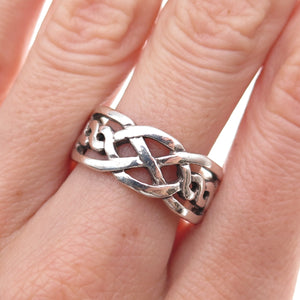 925 Sterling Silver Vintage Celtic Knot Oxidized Band Ring Size 9.75
