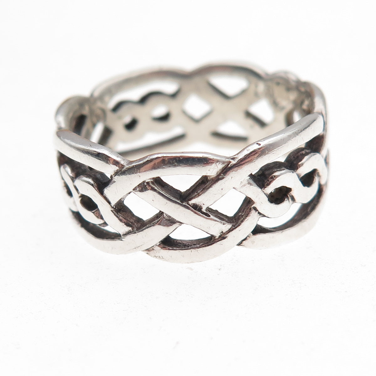 925 Sterling Silver Vintage Celtic Knot Oxidized Band Ring Size 9.75