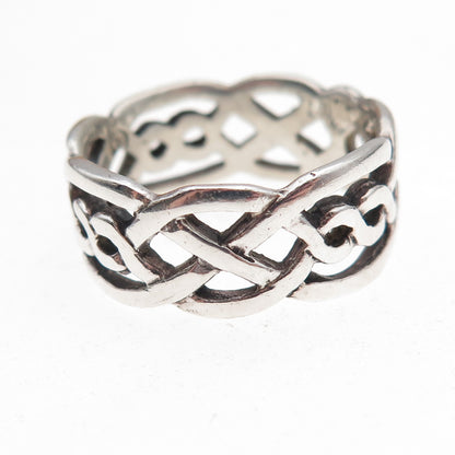 925 Sterling Silver Vintage Celtic Knot Oxidized Band Ring Size 9.75