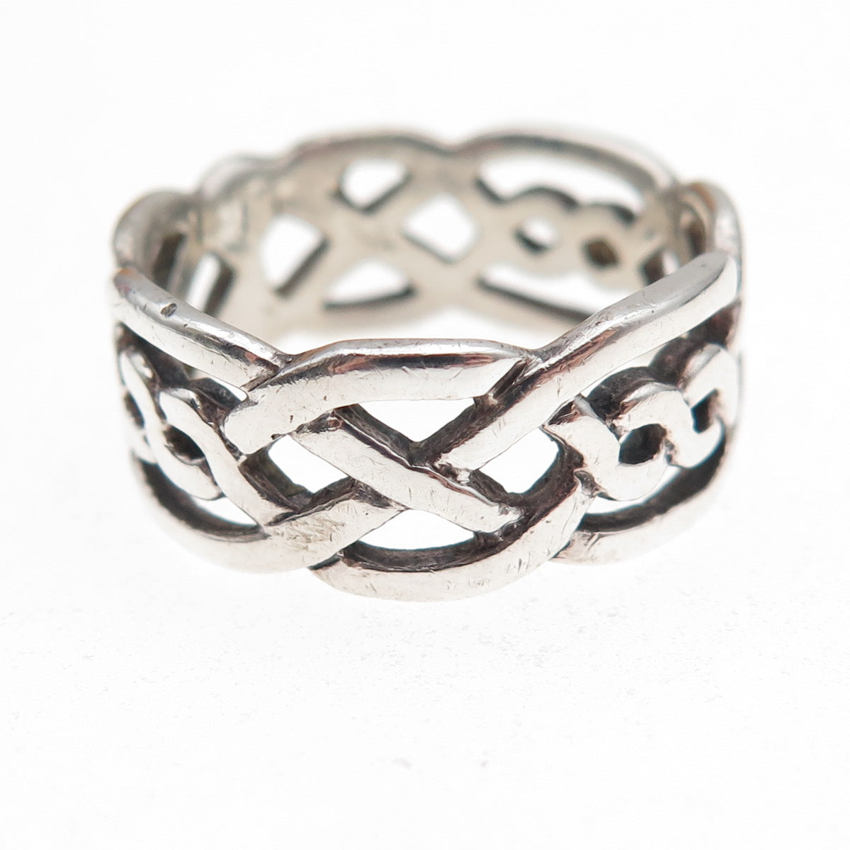 925 Sterling Silver Vintage Celtic Knot Oxidized Band Ring Size 9.75