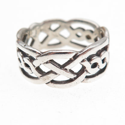 925 Sterling Silver Vintage Celtic Knot Oxidized Band Ring Size 9.75