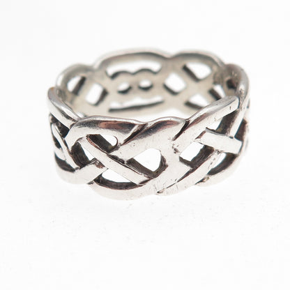 925 Sterling Silver Vintage Celtic Knot Oxidized Band Ring Size 9.75