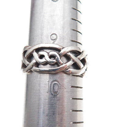 925 Sterling Silver Vintage Celtic Knot Oxidized Band Ring Size 9.75
