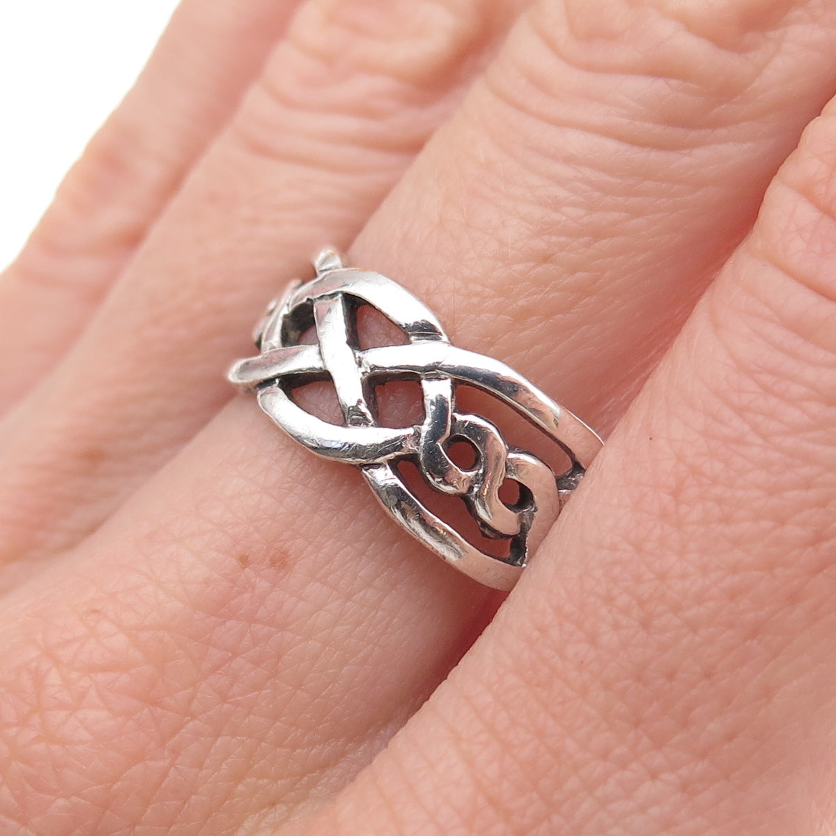 925 Sterling Silver Vintage Celtic Knot Oxidized Band Ring Size 9.75