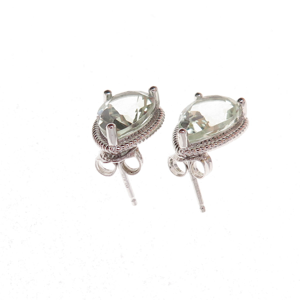 Atelier 925 Sterling Silver Real Pear-Cut Green Amethyst Earrings