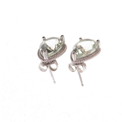 Atelier 925 Sterling Silver Real Pear-Cut Green Amethyst Earrings