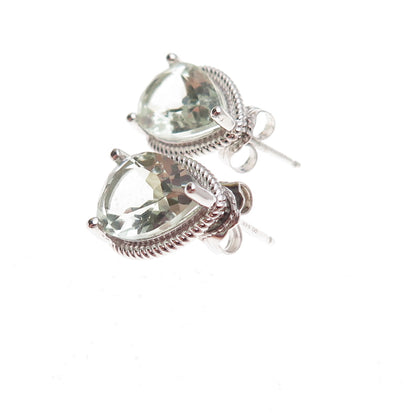 Atelier 925 Sterling Silver Real Pear-Cut Green Amethyst Earrings