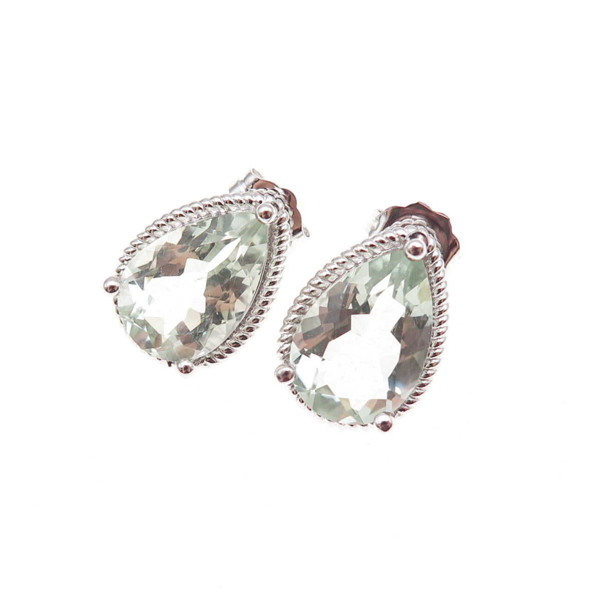Atelier 925 Sterling Silver Real Pear-Cut Green Amethyst Earrings