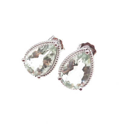 Atelier 925 Sterling Silver Real Pear-Cut Green Amethyst Earrings