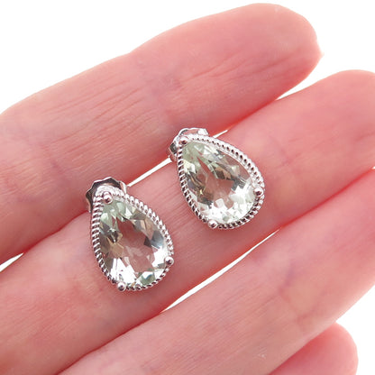 Atelier 925 Sterling Silver Real Pear-Cut Green Amethyst Earrings