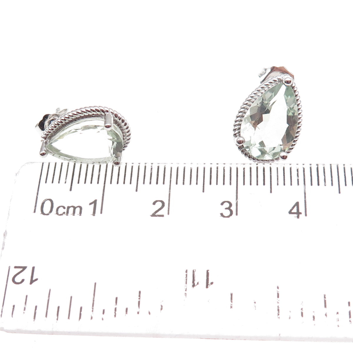 Atelier 925 Sterling Silver Real Pear-Cut Green Amethyst Earrings