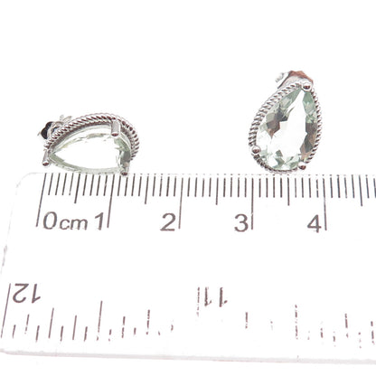 Atelier 925 Sterling Silver Real Pear-Cut Green Amethyst Earrings