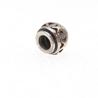 Pandora 925 Sterling Silver & Gold Cross Stitch Slide Bead Charm