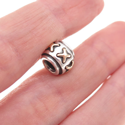 Pandora 925 Sterling Silver & Gold Cross Stitch Slide Bead Charm