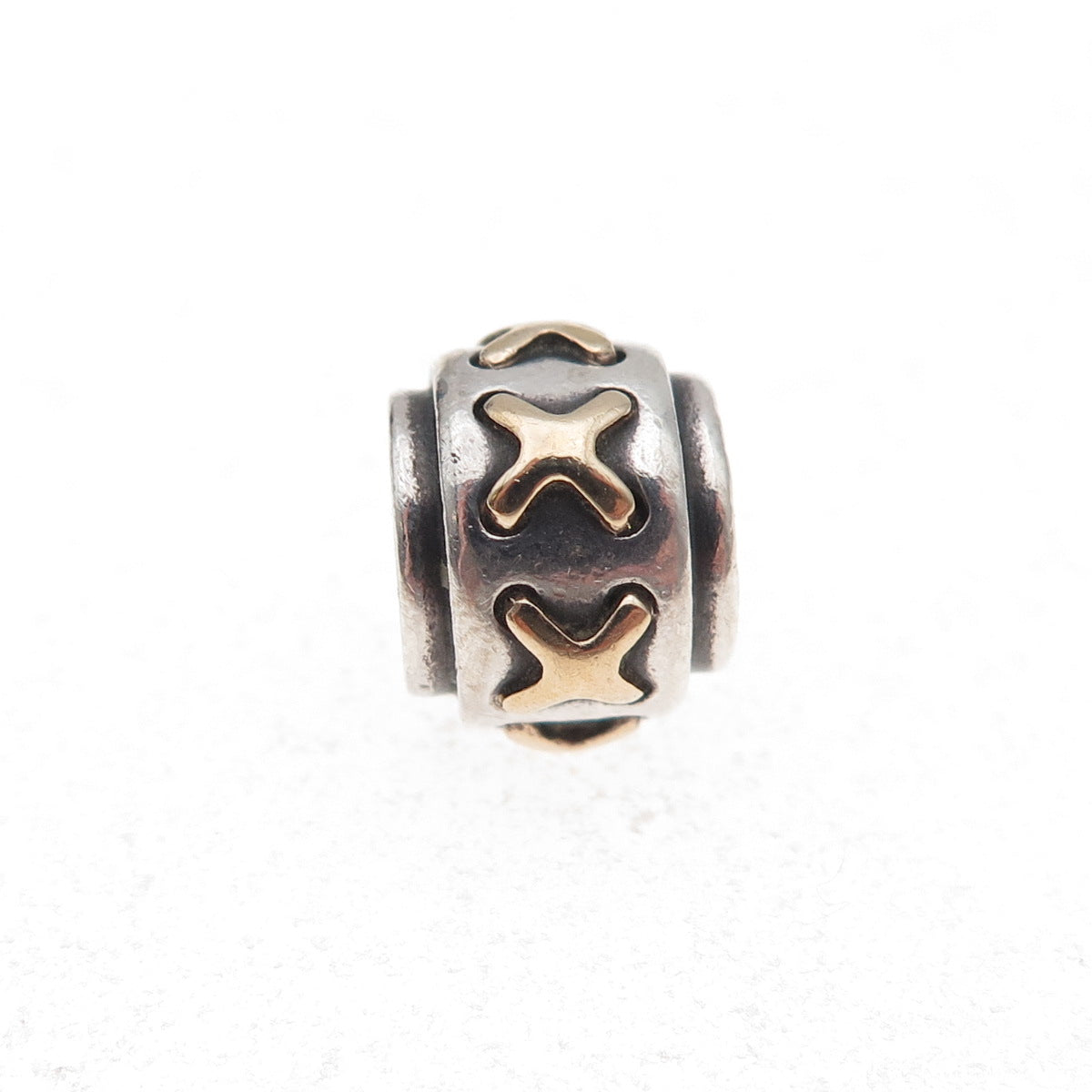 Pandora 925 Sterling Silver & Gold Cross Stitch Slide Bead Charm
