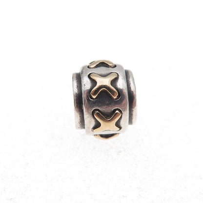 Pandora 925 Sterling Silver & Gold Cross Stitch Slide Bead Charm