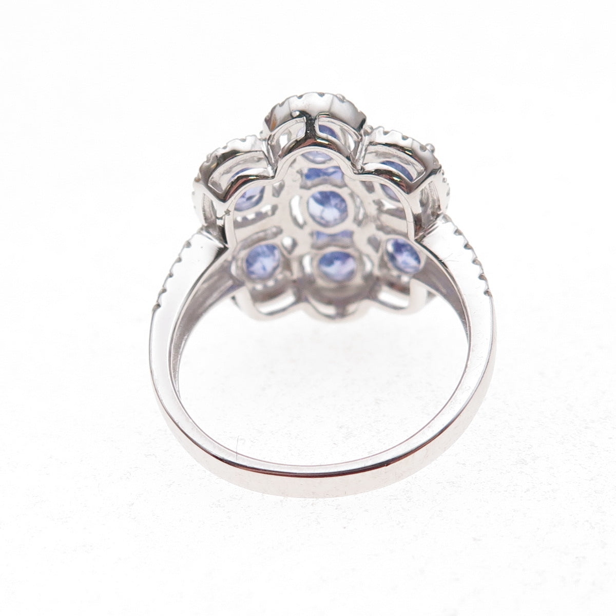 925 Sterling Silver Real Tanzanite & White Topaz Cluster Ring Size 8.25