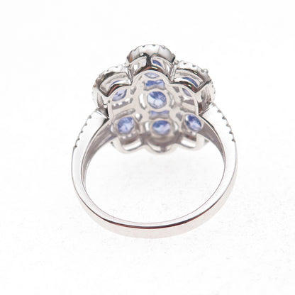 925 Sterling Silver Real Tanzanite & White Topaz Cluster Ring Size 8.25