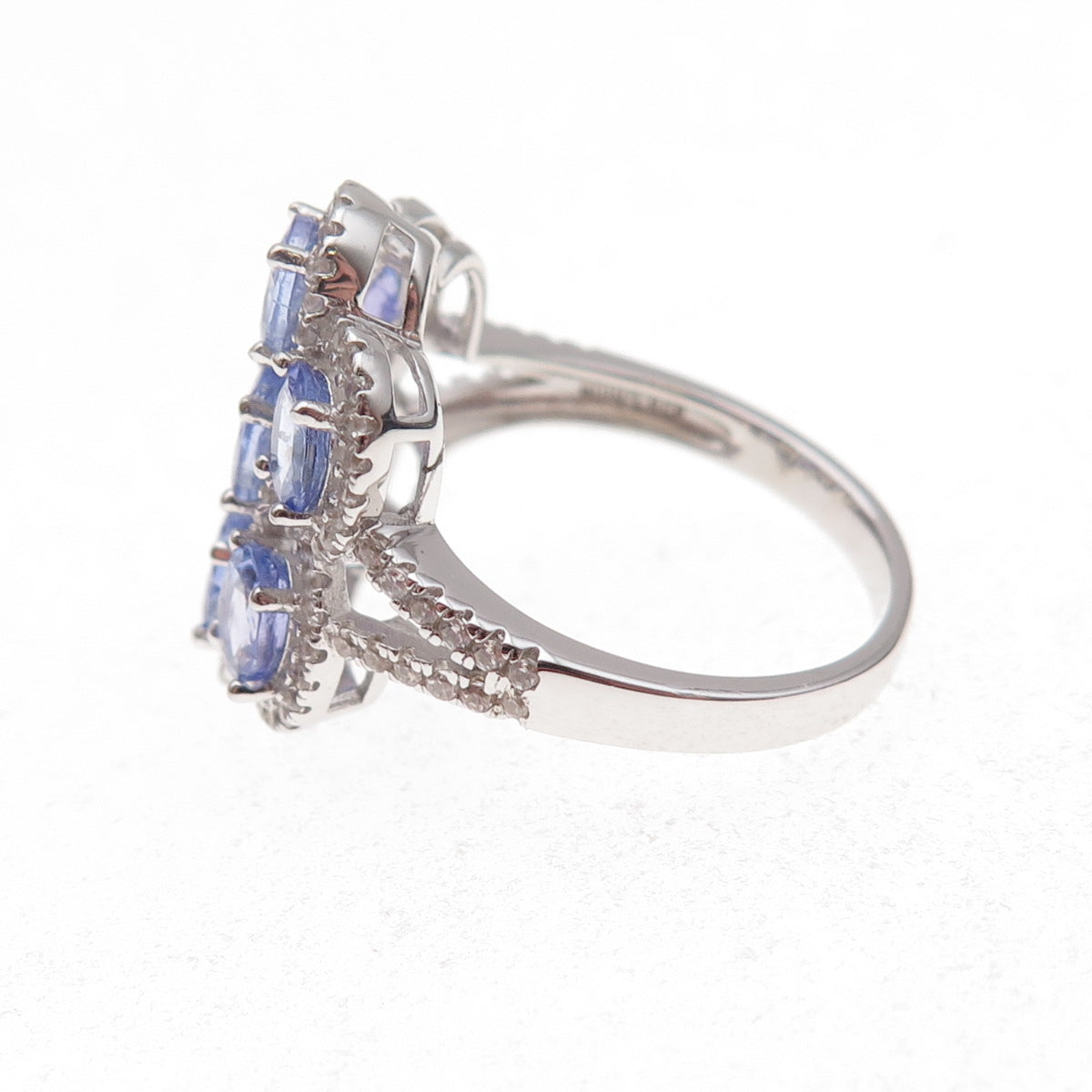 925 Sterling Silver Real Tanzanite & White Topaz Cluster Ring Size 8.25
