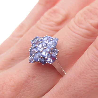 Chuck Clemency 925 Sterling Silver Real Tanzanite Cluster Ring Size 8.25