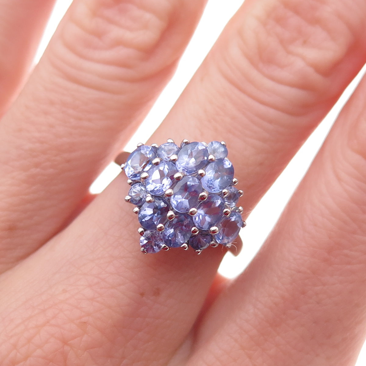 Chuck Clemency 925 Sterling Silver Real Tanzanite Cluster Ring Size 8.25
