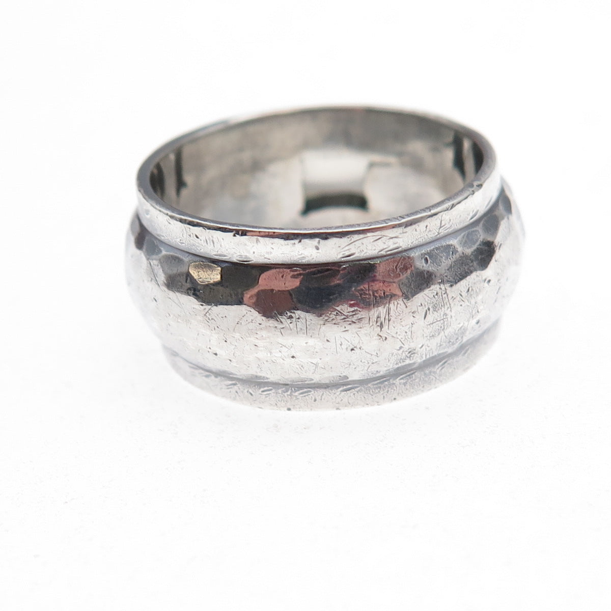 925 Sterling Silver Vintage Real Moonstone Hammered Oxidized Ring Size 8