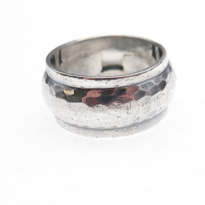 925 Sterling Silver Vintage Real Moonstone Hammered Oxidized Ring Size 8