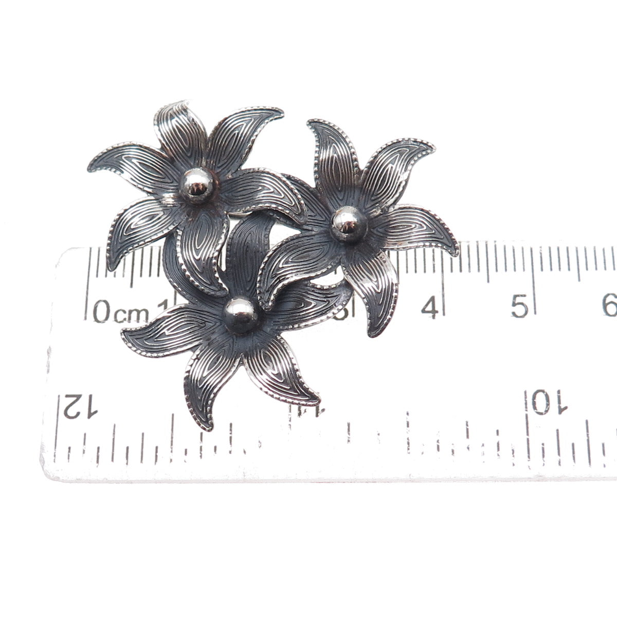 Beau 925 Sterling Silver Vintage Lily Oxidized Pin Brooch