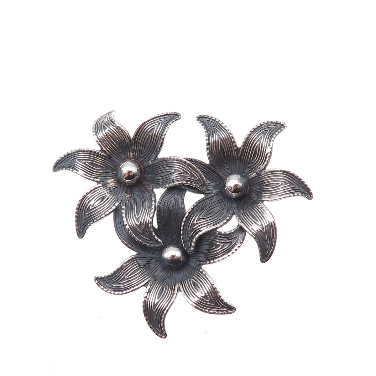 Beau 925 Sterling Silver Vintage Lily Oxidized Pin Brooch