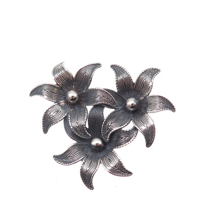 Beau 925 Sterling Silver Vintage Lily Oxidized Pin Brooch