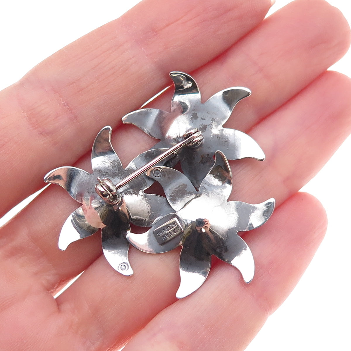 Beau 925 Sterling Silver Vintage Lily Oxidized Pin Brooch
