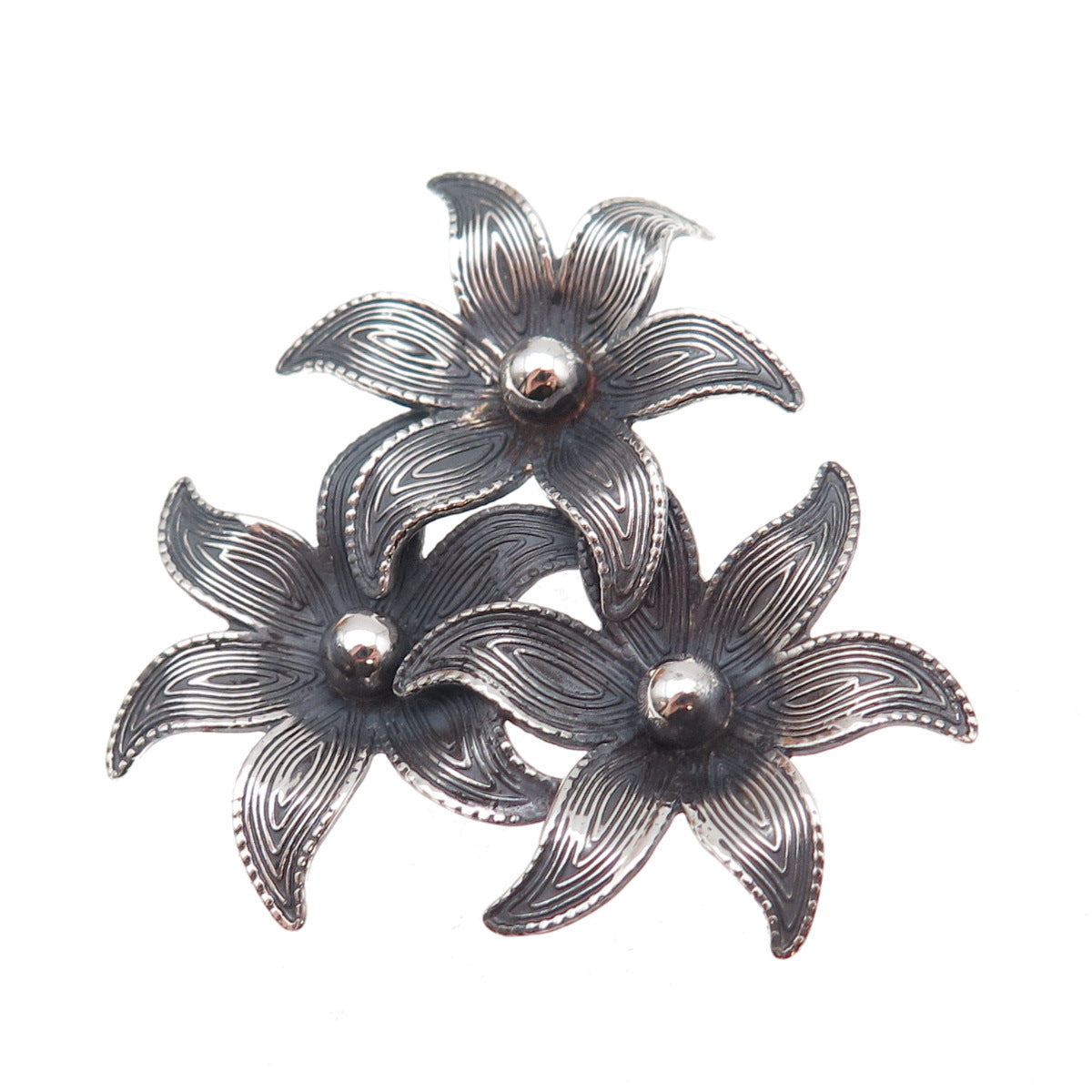 Beau 925 Sterling Silver Vintage Lily Oxidized Pin Brooch