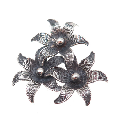 Beau 925 Sterling Silver Vintage Lily Oxidized Pin Brooch