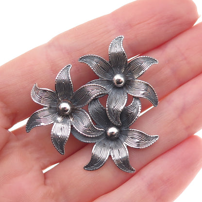 Beau 925 Sterling Silver Vintage Lily Oxidized Pin Brooch