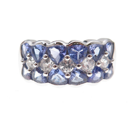 925 Sterling Silver Real Tanzanite & White Topaz Ring Size 8.25