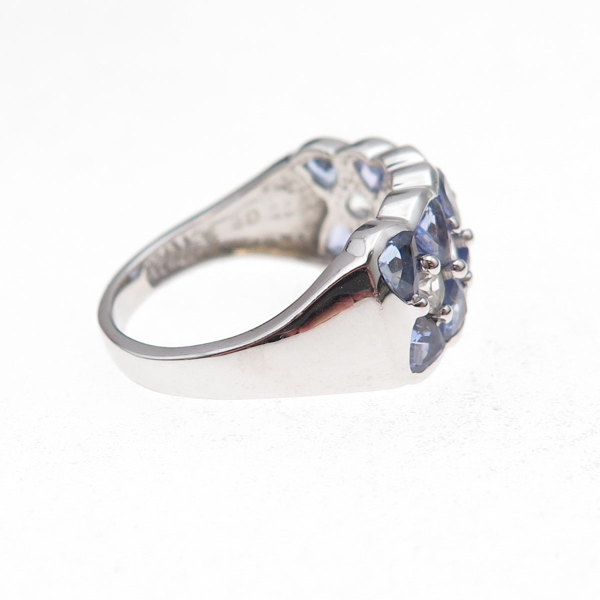 925 Sterling Silver Real Tanzanite & White Topaz Ring Size 8.25