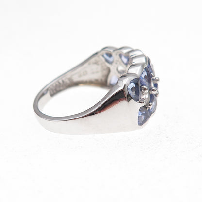 925 Sterling Silver Real Tanzanite & White Topaz Ring Size 8.25