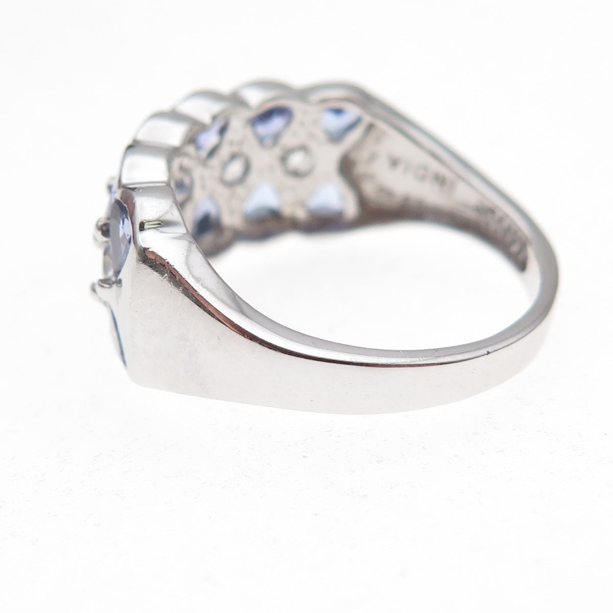 925 Sterling Silver Real Tanzanite & White Topaz Ring Size 8.25