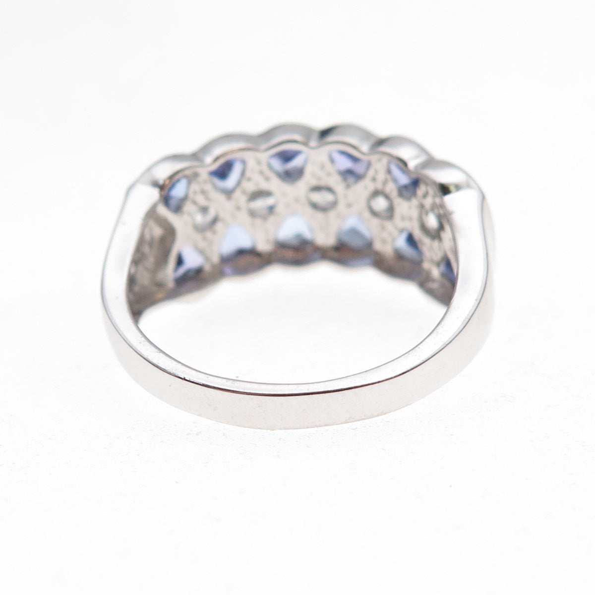 925 Sterling Silver Real Tanzanite & White Topaz Ring Size 8.25