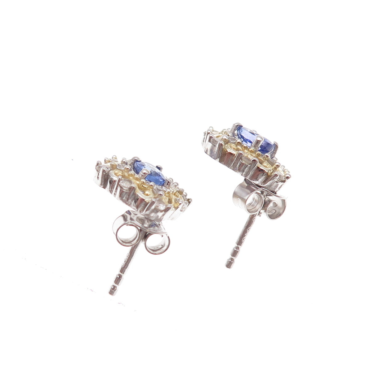 Chuck Clemency 925 Sterling Silver 2-Tone Real Tanzanite & White Topaz Earrings