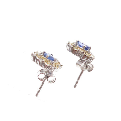 Chuck Clemency 925 Sterling Silver 2-Tone Real Tanzanite & White Topaz Earrings