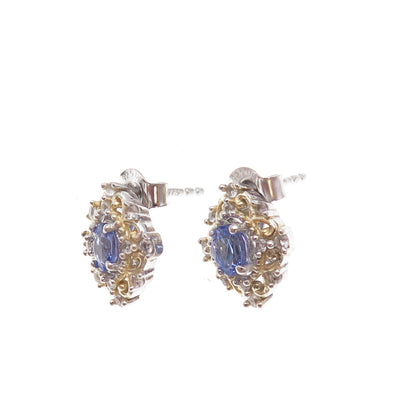 Chuck Clemency 925 Sterling Silver 2-Tone Real Tanzanite & White Topaz Earrings