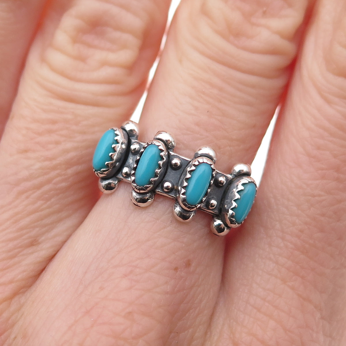 Old Pawn 925 Sterling Silver Vintage Southwestern Turquoise Tribal Ring Size 8